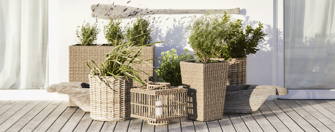 Vaso da fiori in polyrattan bianco d28x40h